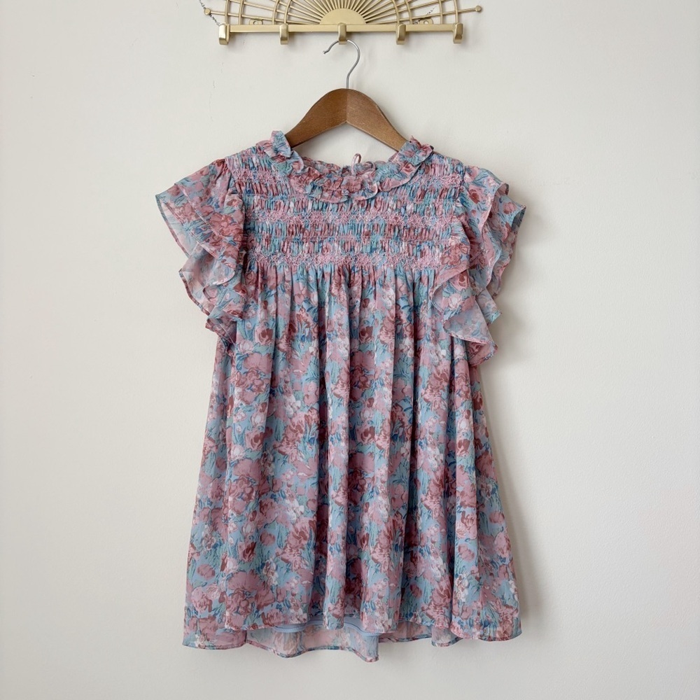 En Saison Watercolor Floral Smocked Blouse Small Cottagecore